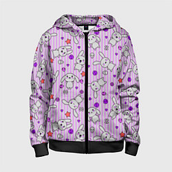 Толстовка на молнии детская Кролики - текстура на розовом фоне, цвет: 3D-черный