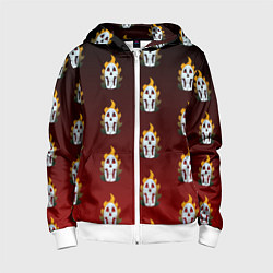 Толстовка на молнии детская Горящие черепушки, цвет: 3D-белый