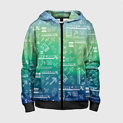 Толстовка на молнии детская Майнкрафт символы на потертом фоне, цвет: 3D-черный