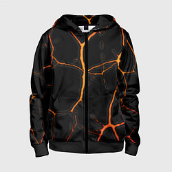 Толстовка на молнии детская Оранжевые трещины, цвет: 3D-черный