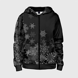 Толстовка на молнии детская Красивые белые снежинки, цвет: 3D-черный