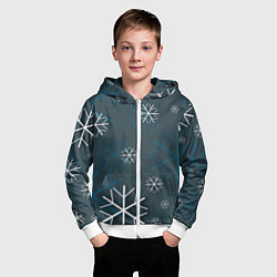 Толстовка на молнии детская Белые снежинки на синем фоне, цвет: 3D-белый — фото 2