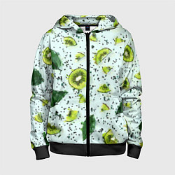 Толстовка на молнии детская Киви мята ментол - акварель, цвет: 3D-черный