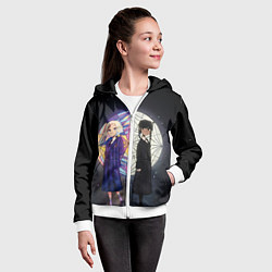 Толстовка на молнии детская Энид и Уэнсдэй на фоне окна, цвет: 3D-белый — фото 2