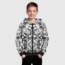 Толстовка на молнии детская Бело-серый этнический узор, цвет: 3D-черный — фото 2