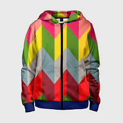 Толстовка на молнии детская Разноцветный ромбический абстрактный паттерн, цвет: 3D-синий