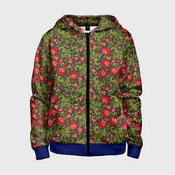 Толстовка на молнии детская Русские цветочные узоры, цвет: 3D-синий