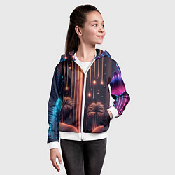 Толстовка на молнии детская Неоновый тропический дождь, цвет: 3D-белый — фото 2