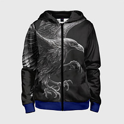 Толстовка на молнии детская Черно-белый ворон, цвет: 3D-синий
