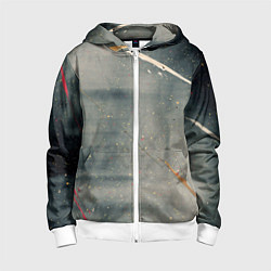 Толстовка на молнии детская Серый туман и красные, оранжевые, белые мазки крас, цвет: 3D-белый