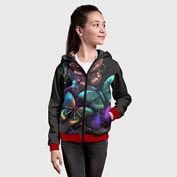 Толстовка на молнии детская Разные неоновые бабочки, цвет: 3D-красный — фото 2