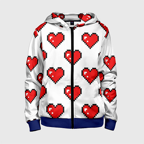 Детская толстовка на молнии Сердца в стиле пиксель-арт / 3D-Синий – фото 1