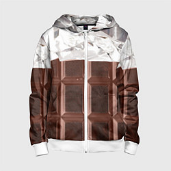 Толстовка на молнии детская Темная плитка шоколада в обертке, цвет: 3D-белый