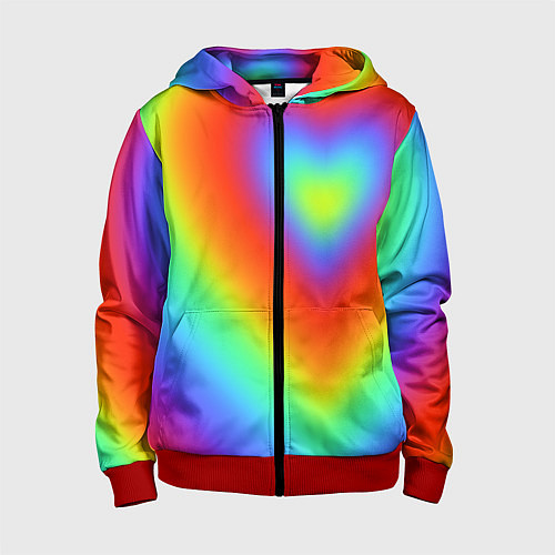 Детская толстовка на молнии Сердце - радужный градиент / 3D-Красный – фото 1