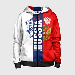 Толстовка на молнии детская Russia national team: white blue red, цвет: 3D-черный