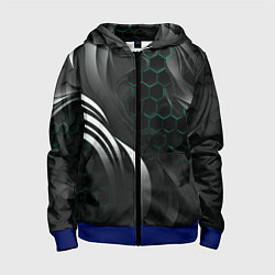 Толстовка на молнии детская Объемные бирюзовые плиты и черные линии, цвет: 3D-синий