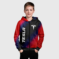 Толстовка на молнии детская Tesla красный карбон, цвет: 3D-черный — фото 2