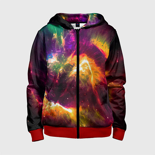Детская толстовка на молнии Небула в космосе разноцветная - нейронная сеть / 3D-Красный – фото 1