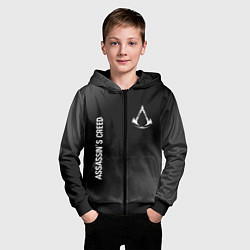 Толстовка на молнии детская Assassins Creed glitch на темном фоне: надпись, си, цвет: 3D-черный — фото 2