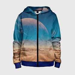 Толстовка на молнии детская Пустыня и очертания планеты, цвет: 3D-синий