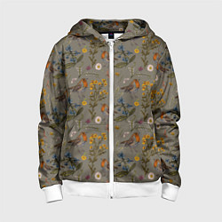 Толстовка на молнии детская Малиновки и зверобой, цвет: 3D-белый