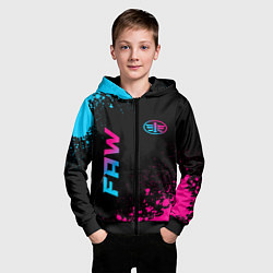 Толстовка на молнии детская FAW - neon gradient: надпись, символ, цвет: 3D-черный — фото 2
