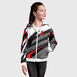 Толстовка на молнии детская Mitsubishi motors - красная линия, цвет: 3D-белый — фото 2