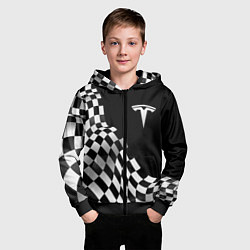 Толстовка на молнии детская Tesla racing flag, цвет: 3D-черный — фото 2