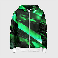 Толстовка на молнии детская Зеленая неоновая абстракция, цвет: 3D-белый