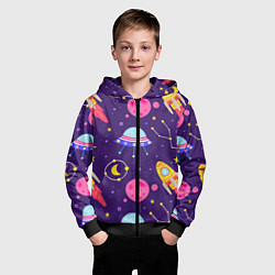 Толстовка на молнии детская Космическая тема паттерн, цвет: 3D-черный — фото 2