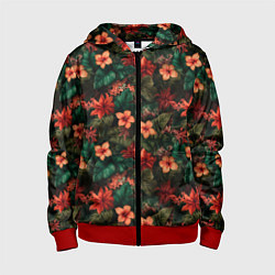 Толстовка на молнии детская Тропические цветы паттерн, цвет: 3D-красный