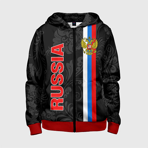 Детская толстовка на молнии Russia black style / 3D-Красный – фото 1