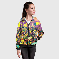 Толстовка на молнии детская Праздничный город, цвет: 3D-черный — фото 2