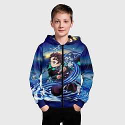 Толстовка на молнии детская Танджиро Камадо Клинок, рассекающий демонов, цвет: 3D-синий — фото 2
