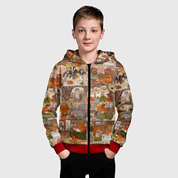 Толстовка на молнии детская Коллаж из сказочных зверей - совы, белки, ёжики, цвет: 3D-красный — фото 2