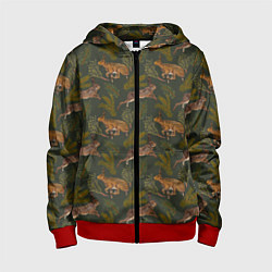 Толстовка на молнии детская Зайцы в еловых веточках, цвет: 3D-красный