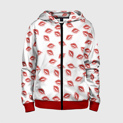 Детская толстовка на молнии Поцелуи - паттерн / 3D-Красный – фото 1