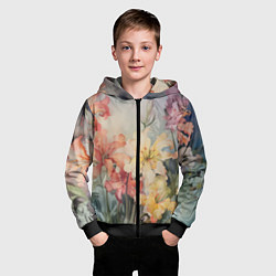 Толстовка на молнии детская Акварельные лилии, цвет: 3D-черный — фото 2