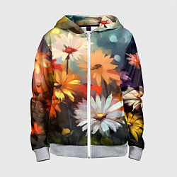 Толстовка на молнии детская Маслянные ромашки, цвет: 3D-меланж