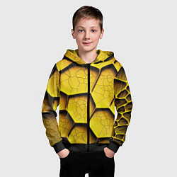 Толстовка на молнии детская Желтые шестиугольники с трещинами - объемная текст, цвет: 3D-черный — фото 2