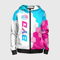 Толстовка на молнии детская BYD neon gradient style: по-вертикали, цвет: 3D-черный