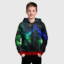 Толстовка на молнии детская Разлом синих и зеленых плит, цвет: 3D-красный — фото 2