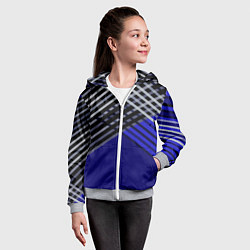 Толстовка на молнии детская Белые и серые полосы на синем фоне, цвет: 3D-меланж — фото 2
