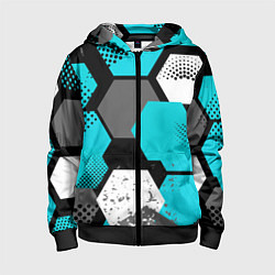 Толстовка на молнии детская Шестиугольники абстрактный фон, цвет: 3D-черный