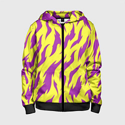 Толстовка на молнии детская Кислотный тигр паттерн, цвет: 3D-черный