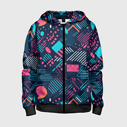 Толстовка на молнии детская Абстракция синяя паттерн, цвет: 3D-черный