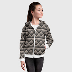 Толстовка на молнии детская Объемные бежевые ромбы на черном, цвет: 3D-белый — фото 2