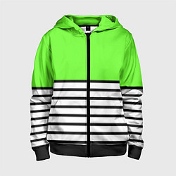 Толстовка на молнии детская Полосатый ярко-салатовый, цвет: 3D-черный