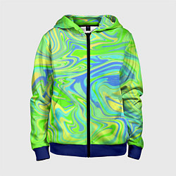 Толстовка на молнии детская Неоновая абстракция волны, цвет: 3D-синий