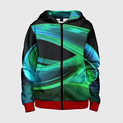 Толстовка на молнии детская Green lines abstract, цвет: 3D-красный